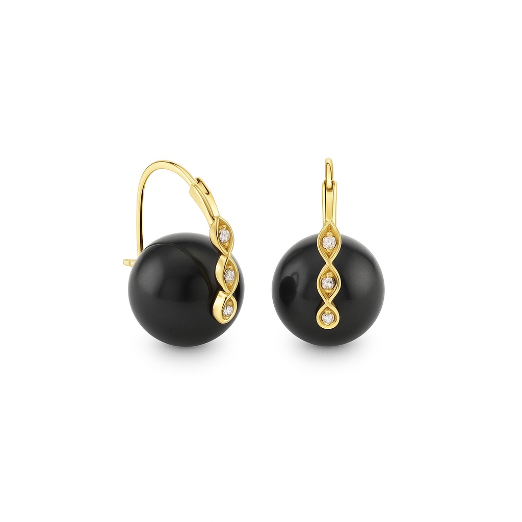 Onyx top pırlantalı küpe