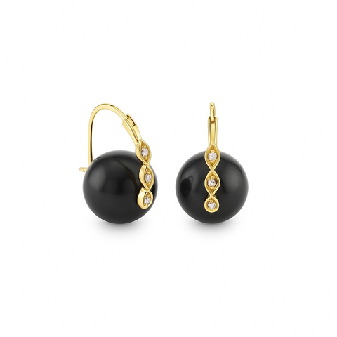 Onyx top pırlantalı küpe